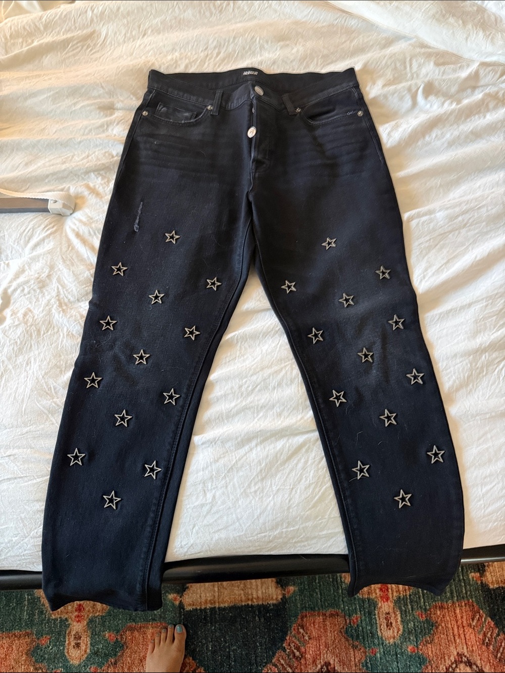 Hudson Jeans Black Straight-Leg Jeans with Star Embroidery